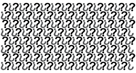 Outline question marks are filled with random small question marks in different styles. Questionmark banner concept isolated on white background. Vector illustration