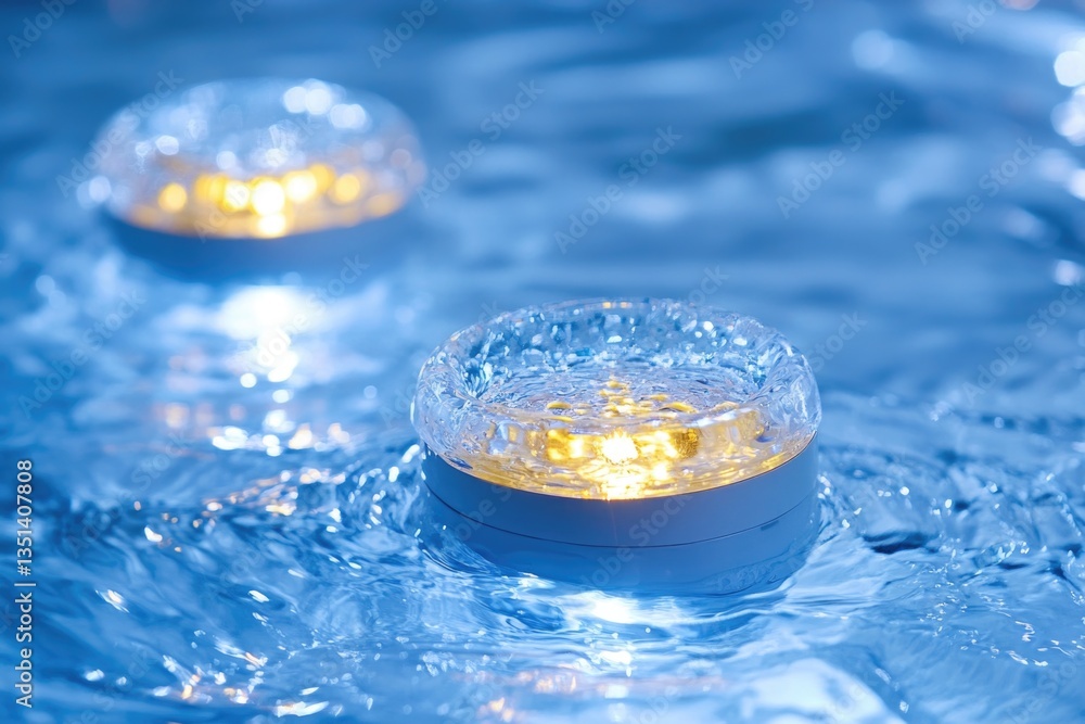 Poster A close-up view of a light floating on the surface of a pool