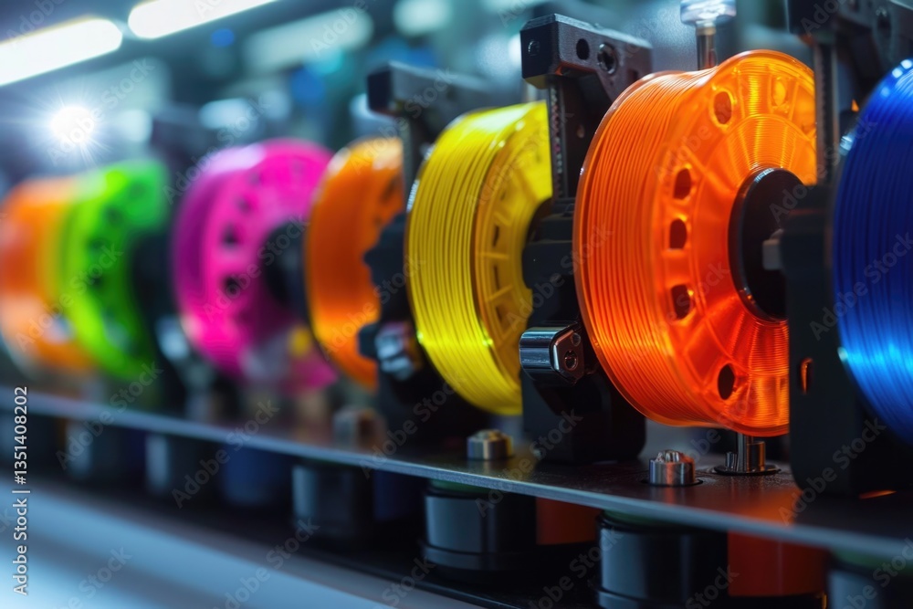 Aufkleber A row of colorful spools on a shelf