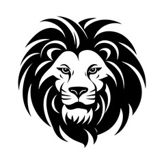 Detailed black and white illustration of a lion head, perfect for graphic design and wildlife projects.