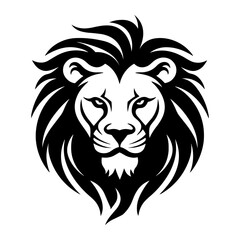 Detailed black and white illustration of a lion head, perfect for graphic design and wildlife projects.