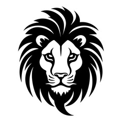Detailed black and white illustration of a lion head, perfect for graphic design and wildlife projects.