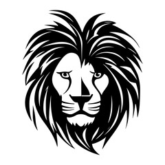 Detailed black and white illustration of a lion head, perfect for graphic design and wildlife projects.