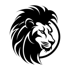 Detailed black and white illustration of a lion head, perfect for graphic design and wildlife projects.