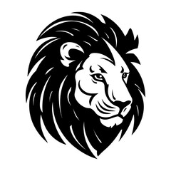 Detailed black and white illustration of a lion head, perfect for graphic design and wildlife projects.