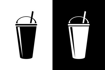 Milk Tea Cup Silhouette Clean Black and White Icon.