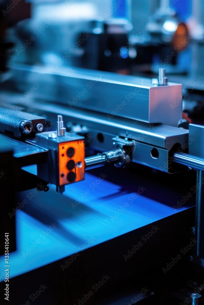 Poster A detailed view of a machine's internal components on a worktable