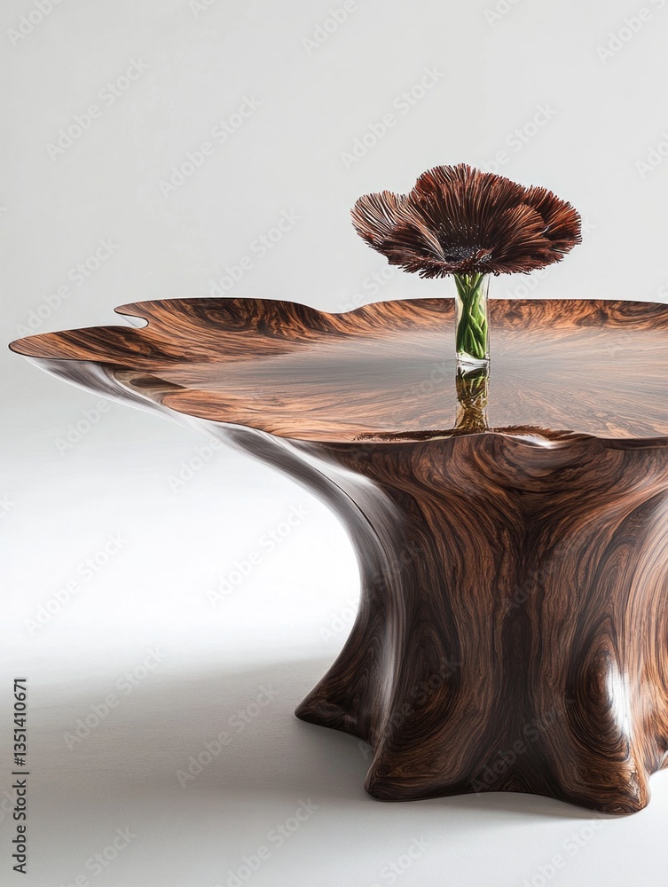 Poster A simple wooden table with a single flower placed on it