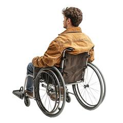 Young man in wheelchair isolated on transparent background
