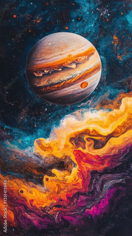 Poster a planet in space, suitable for sci-fi or astronomy-themed projects