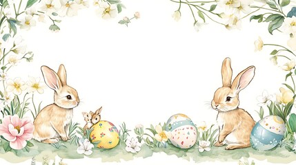 Easter Rabbits  Eggs Border.