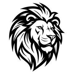 Fototapeta premium Detailed black and white illustration of a lion head, perfect for graphic design and wildlife projects.