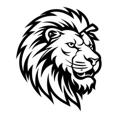 Detailed black and white illustration of a lion head, perfect for graphic design and wildlife projects.