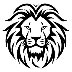 Detailed black and white illustration of a lion head, perfect for graphic design and wildlife projects.