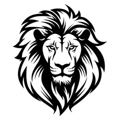Detailed black and white illustration of a lion head, perfect for graphic design and wildlife projects.
