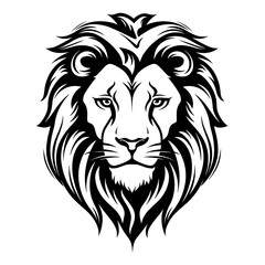 Detailed black and white illustration of a lion head, perfect for graphic design and wildlife projects.