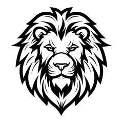 Detailed black and white illustration of a lion head, perfect for graphic design and wildlife projects.