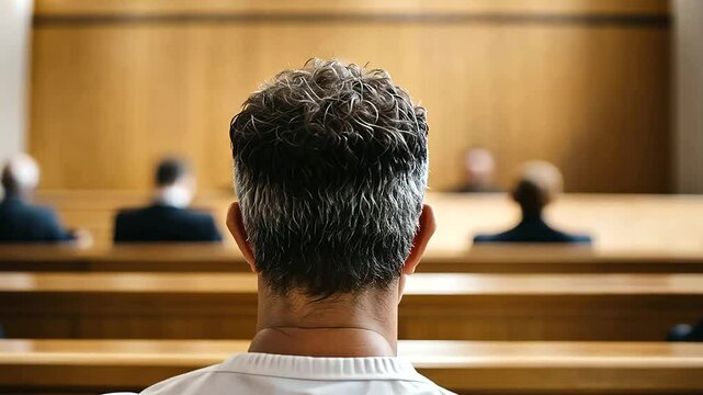 Calm Defendant Awaiting Verdict in Courtroom Setting