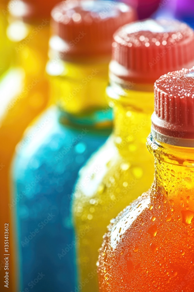 Poster a close-up shot of a soda bottle on a table or shelf