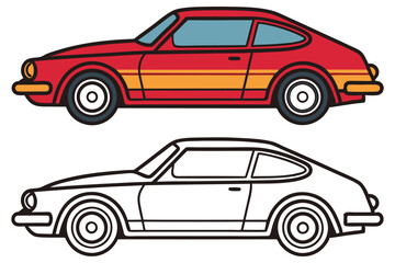 Classic Coupe Car Illustration Red and White Coloring Page Design