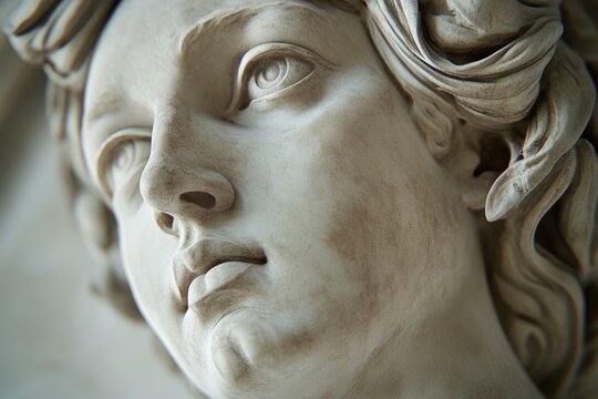 Close-up view of a statue depicting a woman's face, great for decorative purposes or editorial use