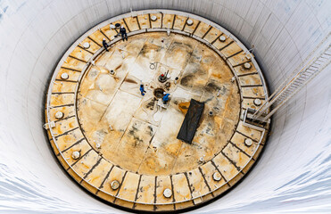 Two male worker inspection visual roof deck plate storage tank