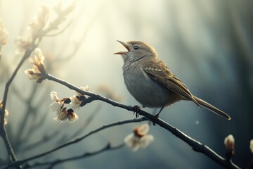 A bird is sitting on the top of a tree branch, looking around