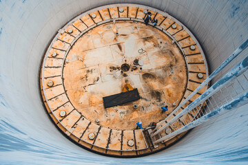 Two male worker inspection visual roof deck plate storage tank