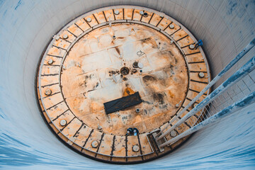 Two male worker inspection visual roof deck plate storage tank