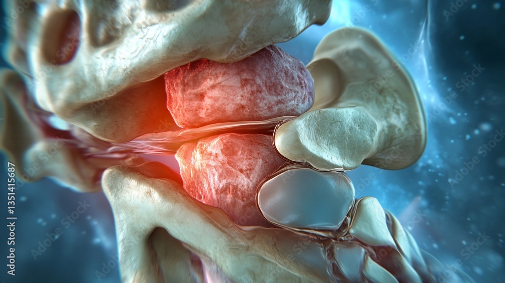 Poster detailed anatomical rendering of a human joint showcasing cartilage and bone structures