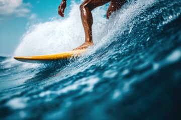 Surfer riding a massive wave in the ocean