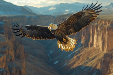 Fototapeta premium Majestic eagle soaring over a vast canyon