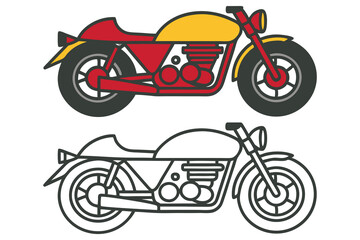 Obraz premium Classic Motorcycle Designs Red and White Outline Illustrations for Coloring Book Pages