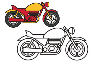 Fototapeta premium Classic Motorcycle Illustration Coloring Page Red and Yellow Motorbike Drawing