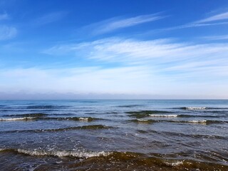 Beautiful seascape with sea and blue sky. Nature composition.