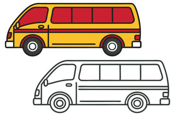 Yellow and White Minivan Illustrations for Coloring Book Pages