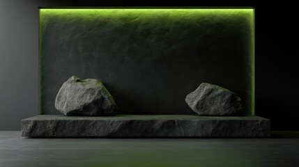 Dark stone pedestal display with glowing accents