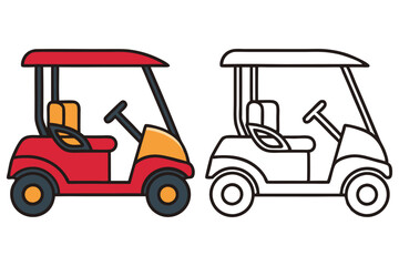 Red and White Golf Cart Illustrations Coloring Page for Kids