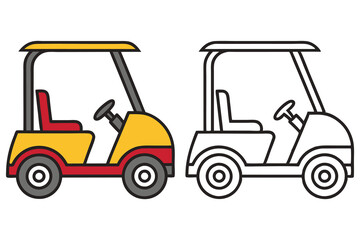 A Colorful Golf Cart and Its Outline Version for Coloring Pages