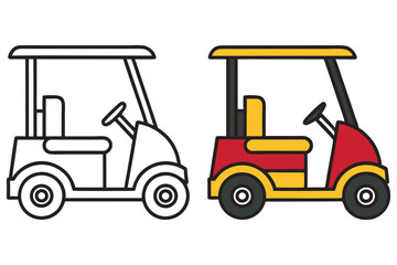 A Simple Illustration of a Golf Cart in Black and White and Color
