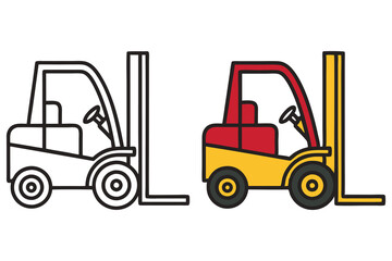 Forklift Outline and Colored Illustration Vehicle Icons for Warehouse Logistics and Material Handling