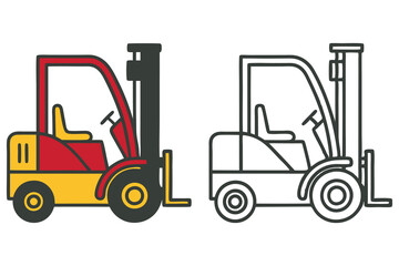 Forklift Illustrations Red Yellow and Black and White Drawings of Industrial Vehicles