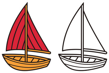 Simple Cartoon Sailboat Illustration Red and White Coloring Page