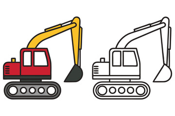 Excavator Coloring Page Illustration for Kids Learning Construction Vehicles