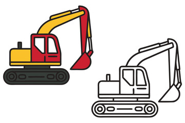 Excavator Coloring Page Illustration for Kids Construction Vehicle Digger