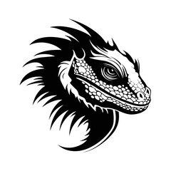 A sharp and detailed silhouette of a lizard's head, capturing its reptilian features such as scales, eyes, and jawline. Perfect for wildlife illustrations, reptile logos, nature-themed designs