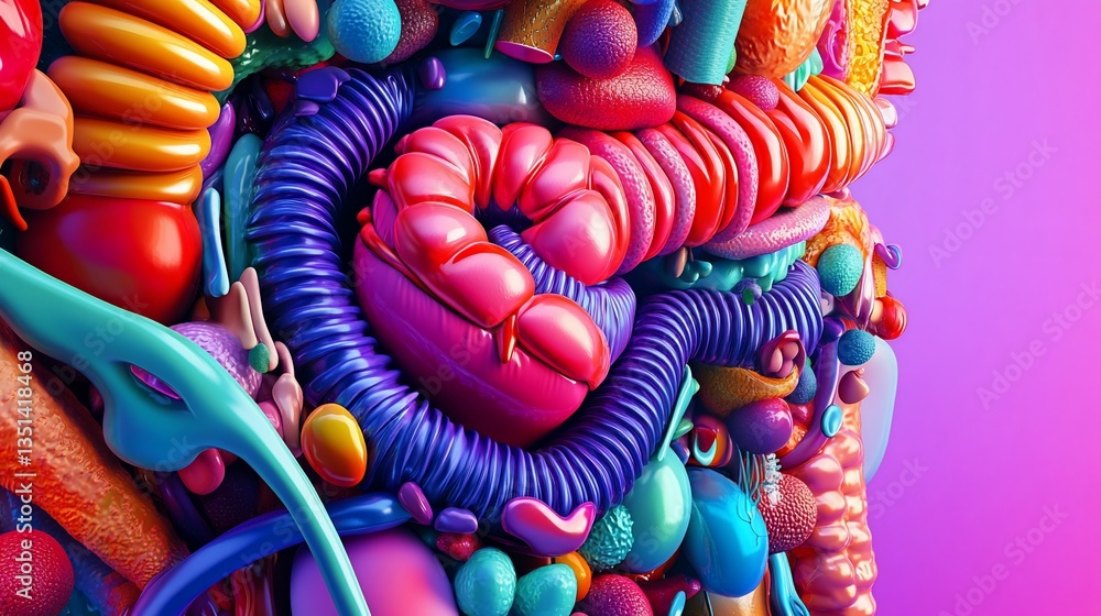 Poster abstract 3d rendering of colorful and intricate shapes against pink backdrop