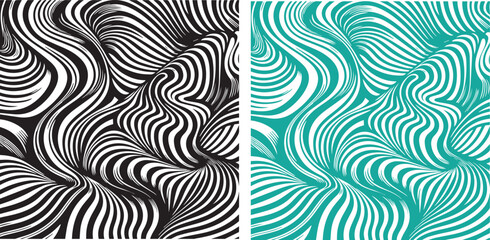 Background with black and white wavy lines. Vector psychedelic zebra pattern. Warped striped monochrome texture. vector illustration