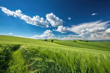 Fototapeta premium Lush Green Landscape With Vibrant Clouds Under Blue Sky Generative AI