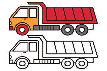 Cartoon Illustration of a Dump Truck in Two Versions One Colored and One Outlined for Coloring